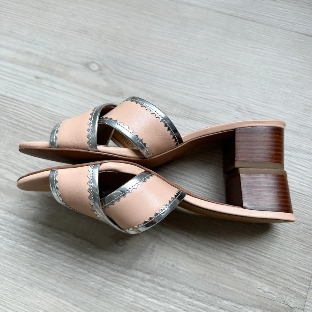 Coach tan and silver mules slides sandals
